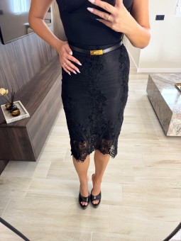 FALDA MIDI ENCAJE - NEGRA