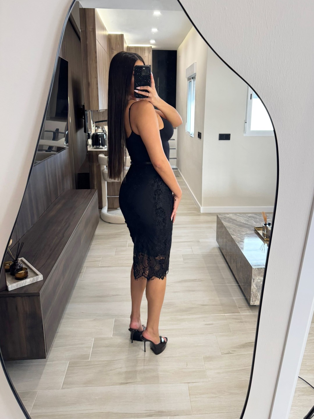 FALDA MIDI ENCAJE - NEGRA