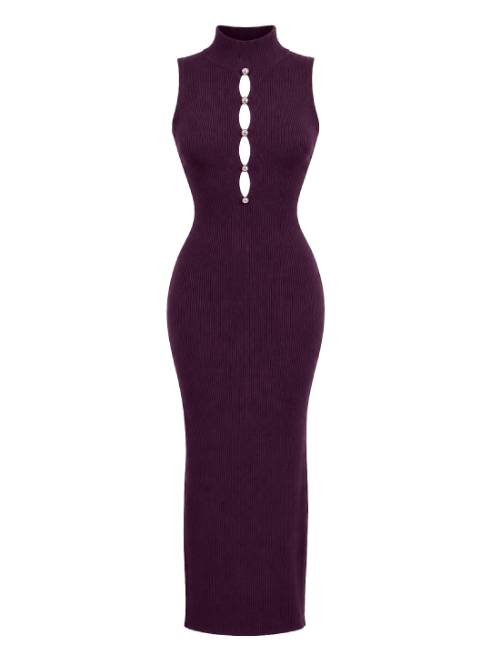 VESTIDO PUNTO APERTURAS - BURDEOS
