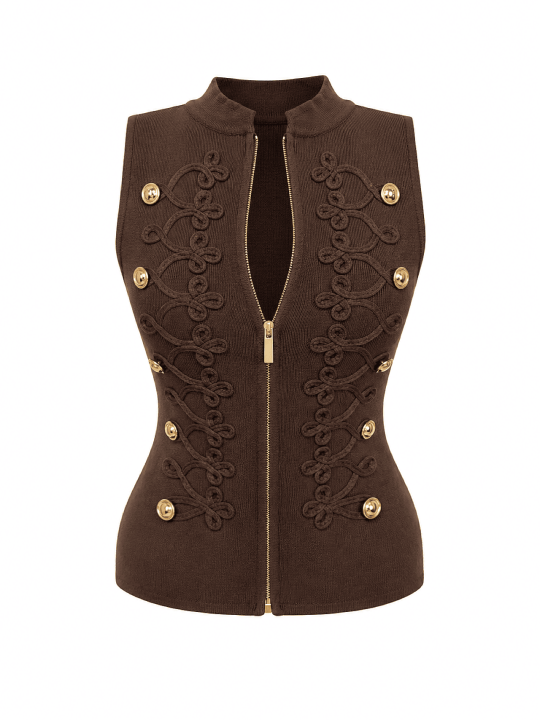 TOP EXCLUSIVO ALAMARES BOTONES - MARRÓN