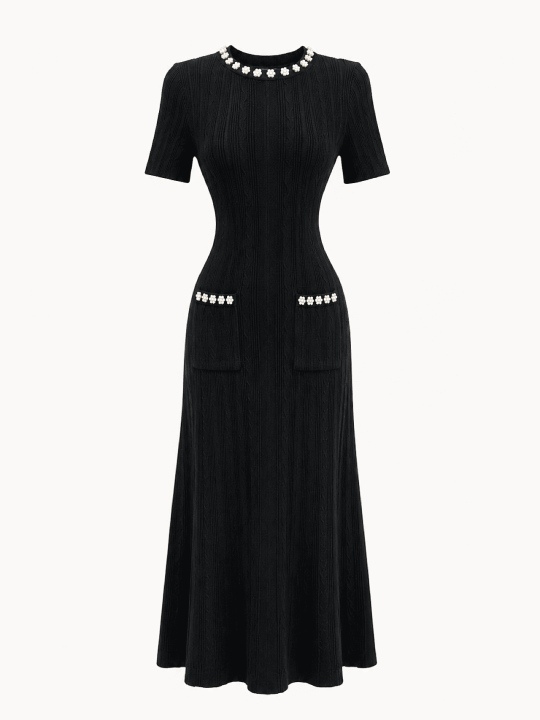VESTIDO SANDRO PUNTO PERLAS - NEGRO