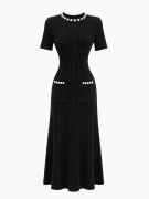 VESTIDO SANDRO PUNTO PERLAS - NEGRO