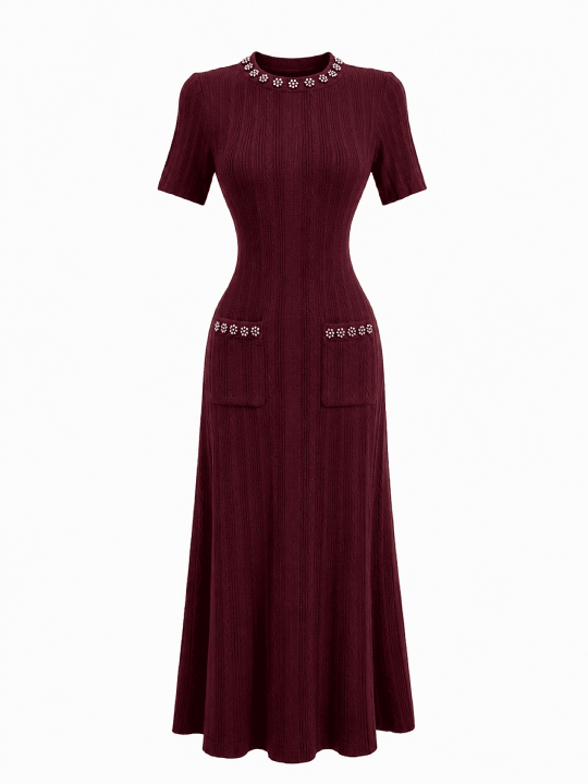 VESTIDO SANDRO PUNTO PERLAS - BURDEOS