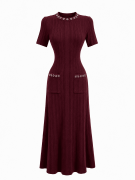 VESTIDO SANDRO PUNTO PERLAS - BURDEOS