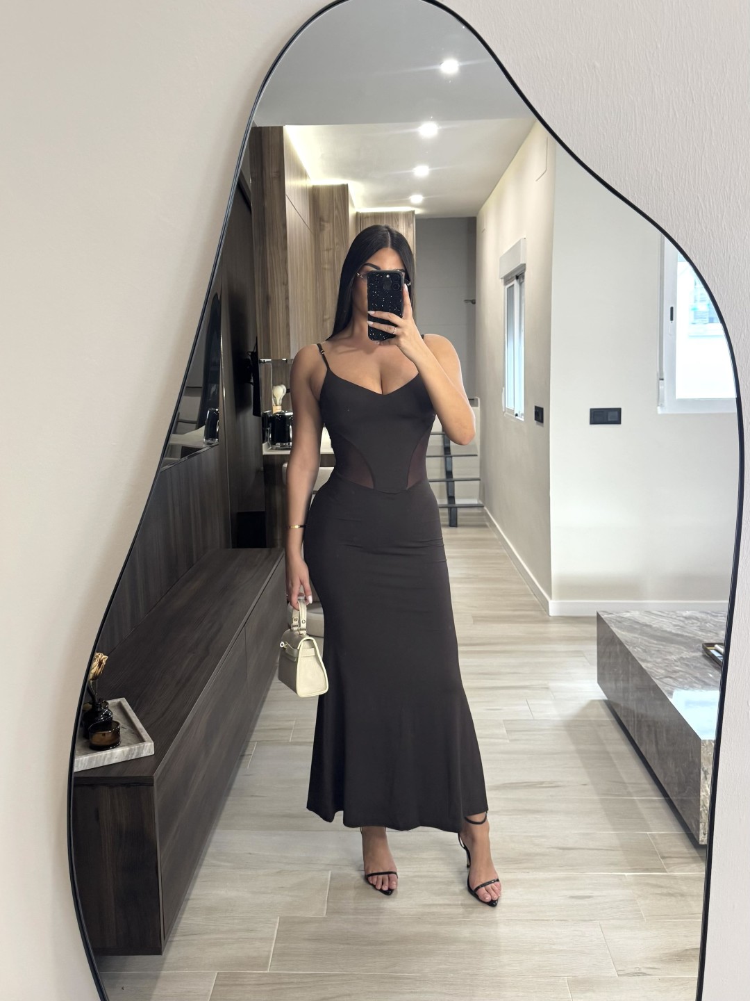 VESTIDO MIDI COMBINADO TUL - MARRÓN