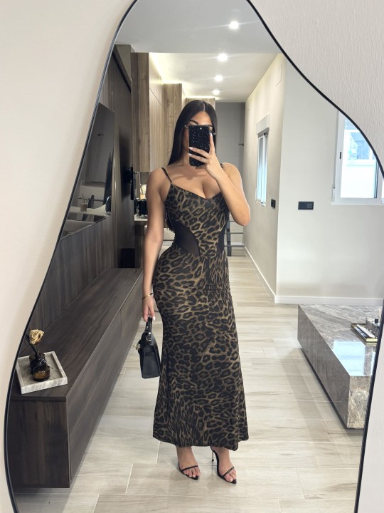 VESTIDO MIDI COMBINADO TUL - LEOPARDO