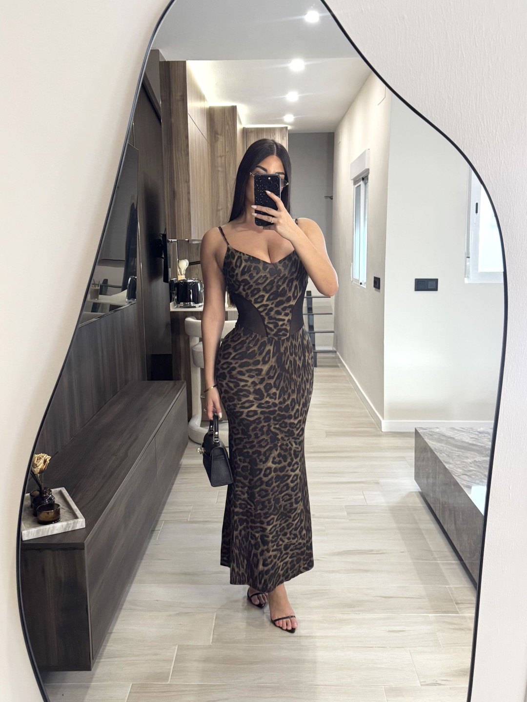 VESTIDO MIDI COMBINADO TUL - LEOPARDO
