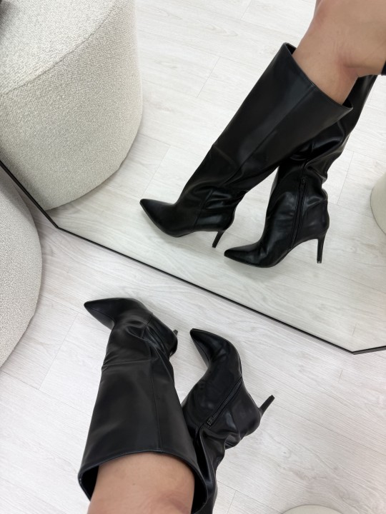BOTA TACÓN PIEL - NEGRO
