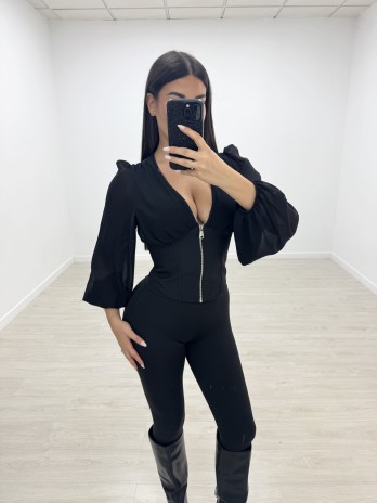 TOP BLUSA GASA CREMALLERA - NEGRO