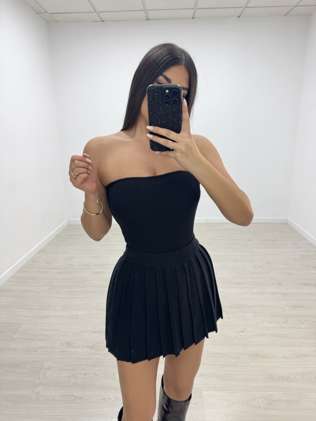 FALDA TABLAS PUNTO - NEGRO