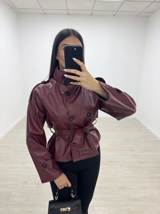 GABARDINA CROP POLIPIEL - BURDEOS