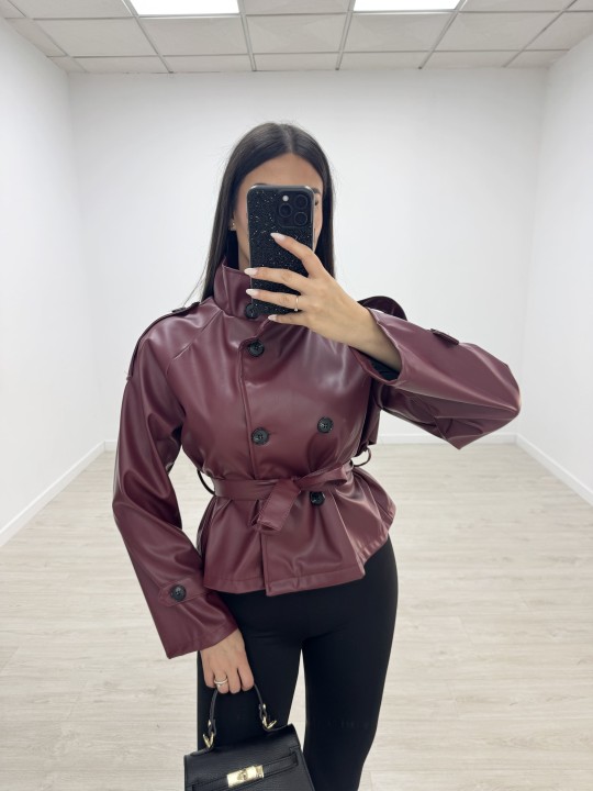 GABARDINA CROP POLIPIEL - BURDEOS