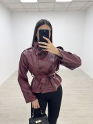GABARDINA CROP POLIPIEL - BURDEOS