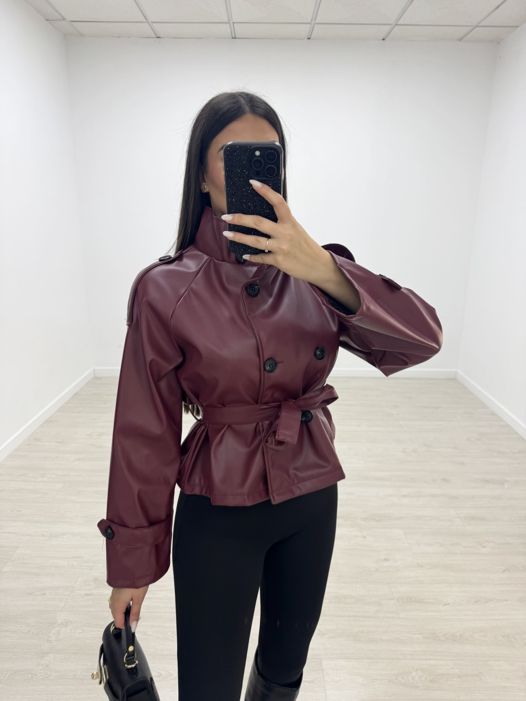 GABARDINA CROP POLIPIEL - BURDEOS