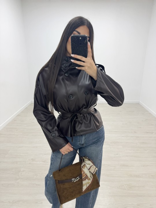 GABARDINA CROP POLIPIEL - MARRÓN
