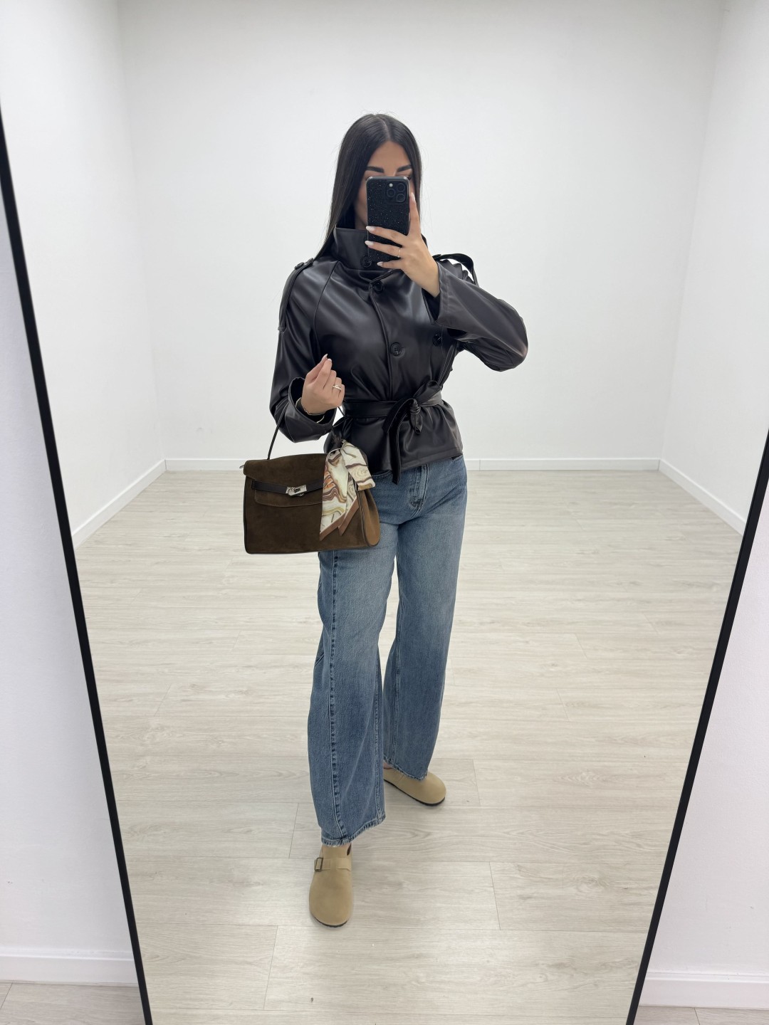 GABARDINA CROP POLIPIEL - MARRÓN