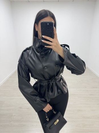 GABARDINA CROP POLIPIEL - NEGRA