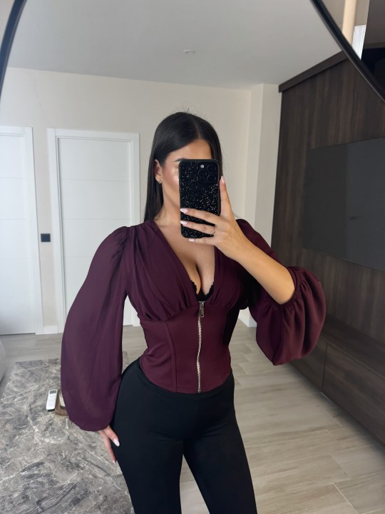 TOP BLUSA GASA CREMALLERA - BURDEOS