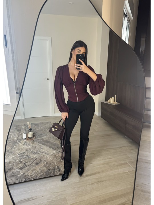 TOP BLUSA GASA CREMALLERA - BURDEOS