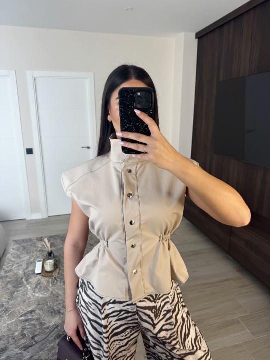 CHALECO PESPUNTES - BEIGE