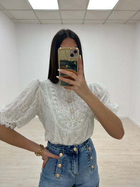 BLUSA ENCAJE FAROL BLANCA BLUSA ENCAJE FAROL BLANCA