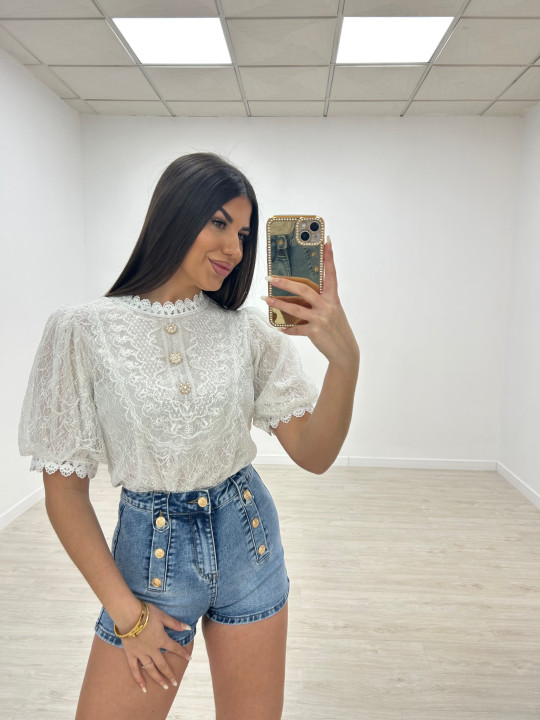 BLUSA ENCAJE FAROL BLANCA BLUSA ENCAJE FAROL BLANCA
